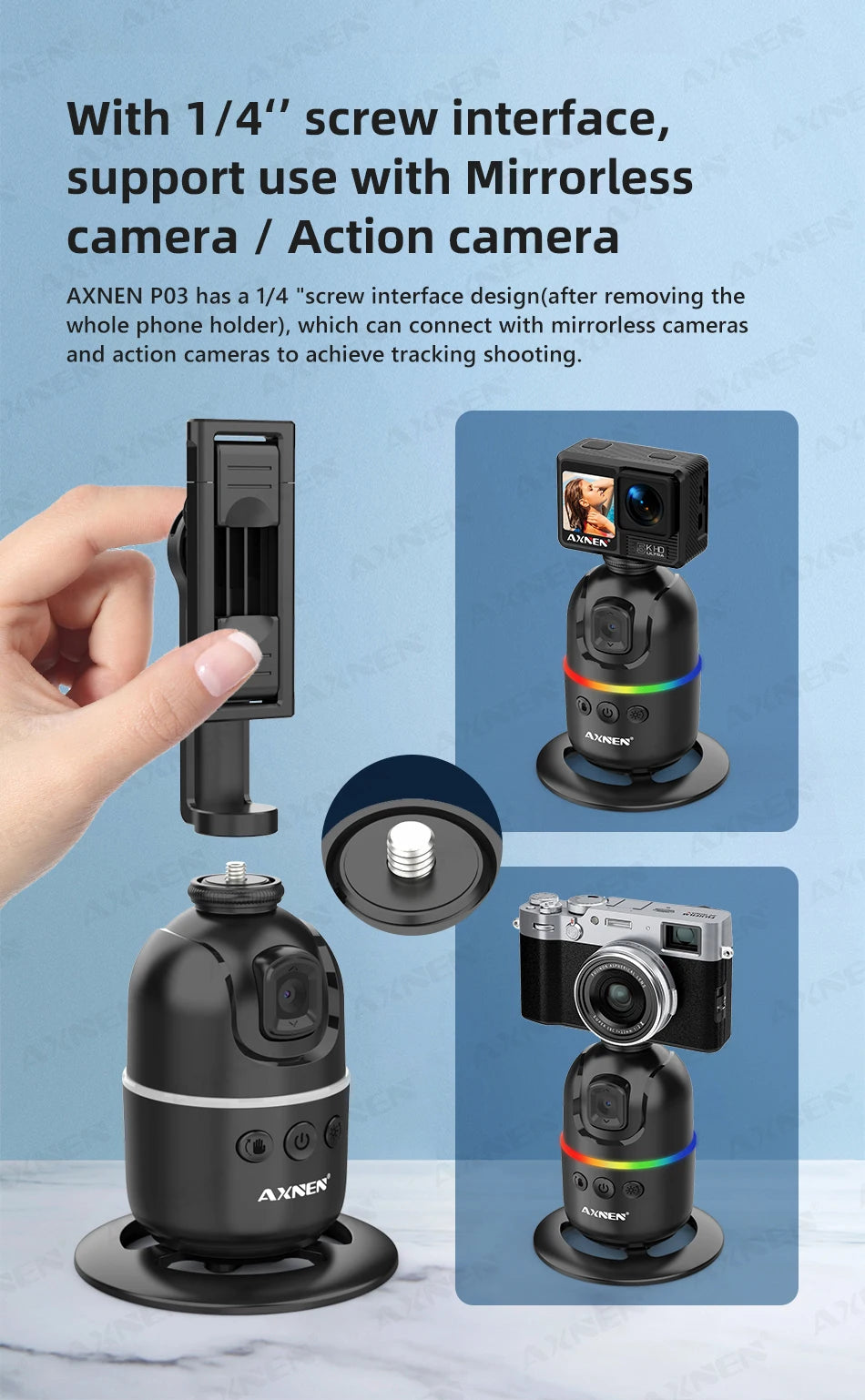 AI Face Tracking Gimbal – 360° Auto Rotate Selfie Stabilizer