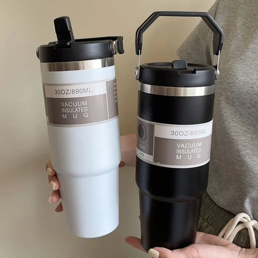 Vacuum Tumbler with Lid Stainless Steel Portable Water Bottle with Dazzling Handle Insulated Tumbler Tote Handle 20 30 OZ