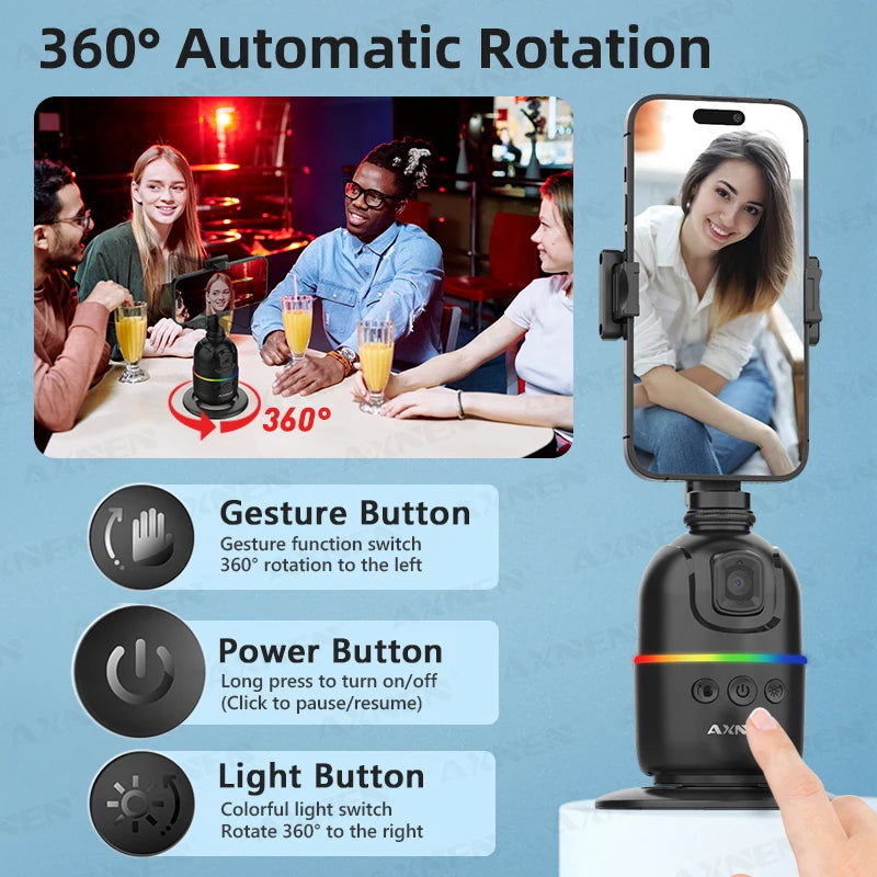 AI Face Tracking Gimbal – 360° Auto Rotate Selfie Stabilizer