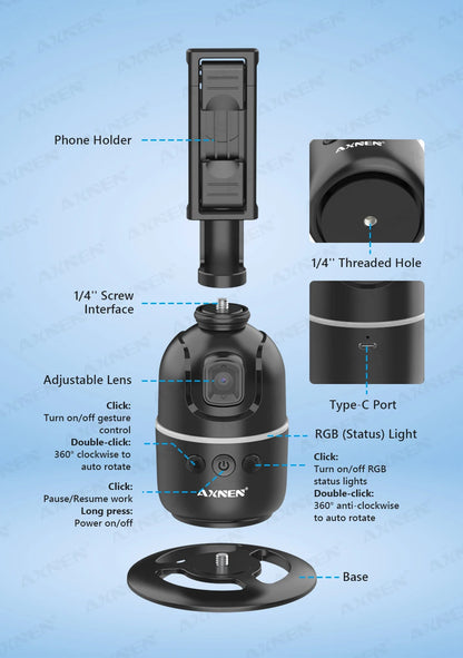 AI Face Tracking Gimbal – 360° Auto Rotate Selfie Stabilizer