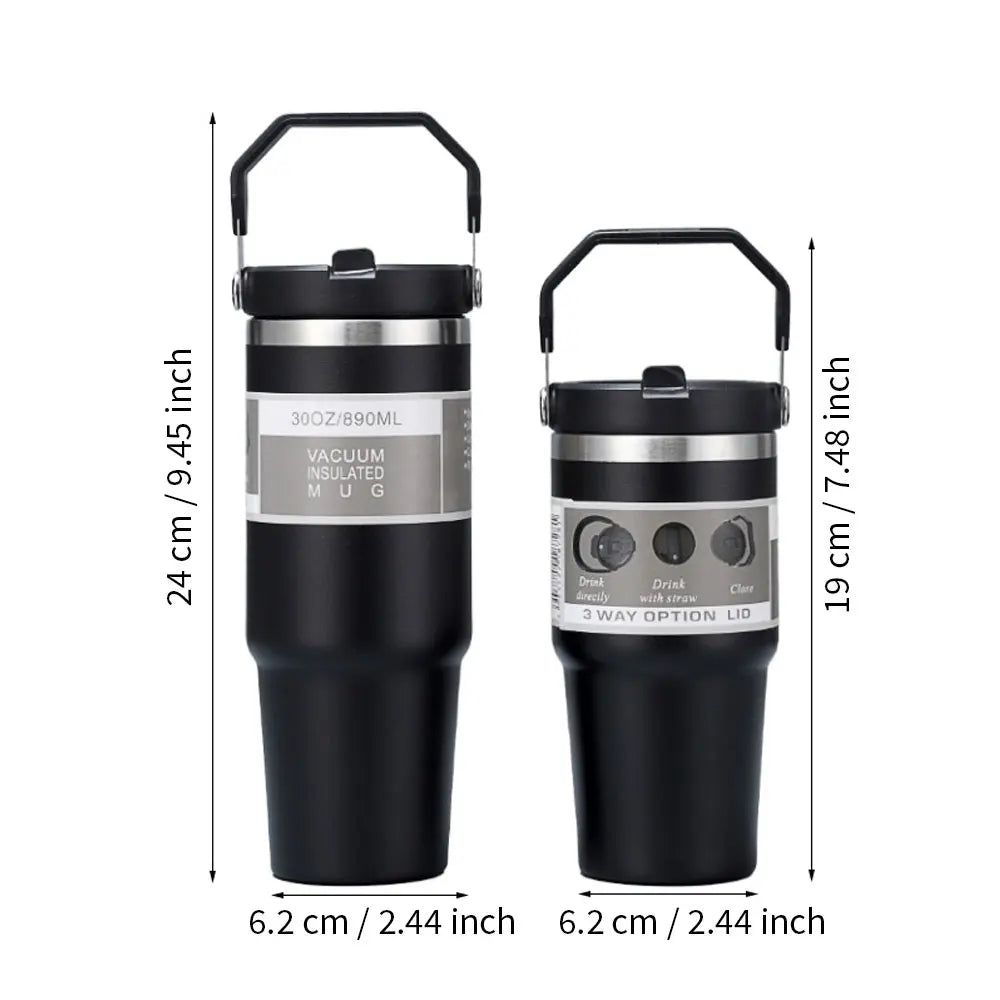 Vacuum Tumbler with Lid Stainless Steel Portable Water Bottle with Dazzling Handle Insulated Tumbler Tote Handle 20 30 OZ