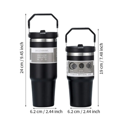 Vacuum Tumbler with Lid Stainless Steel Portable Water Bottle with Dazzling Handle Insulated Tumbler Tote Handle 20 30 OZ