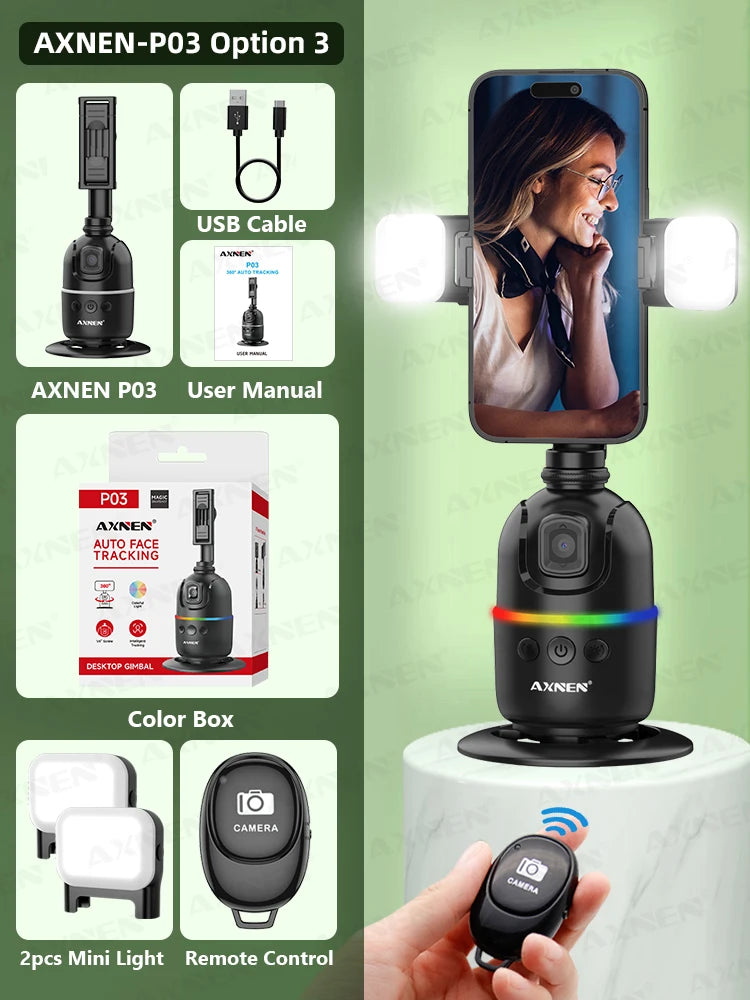 AI Face Tracking Gimbal – 360° Auto Rotate Selfie Stabilizer
