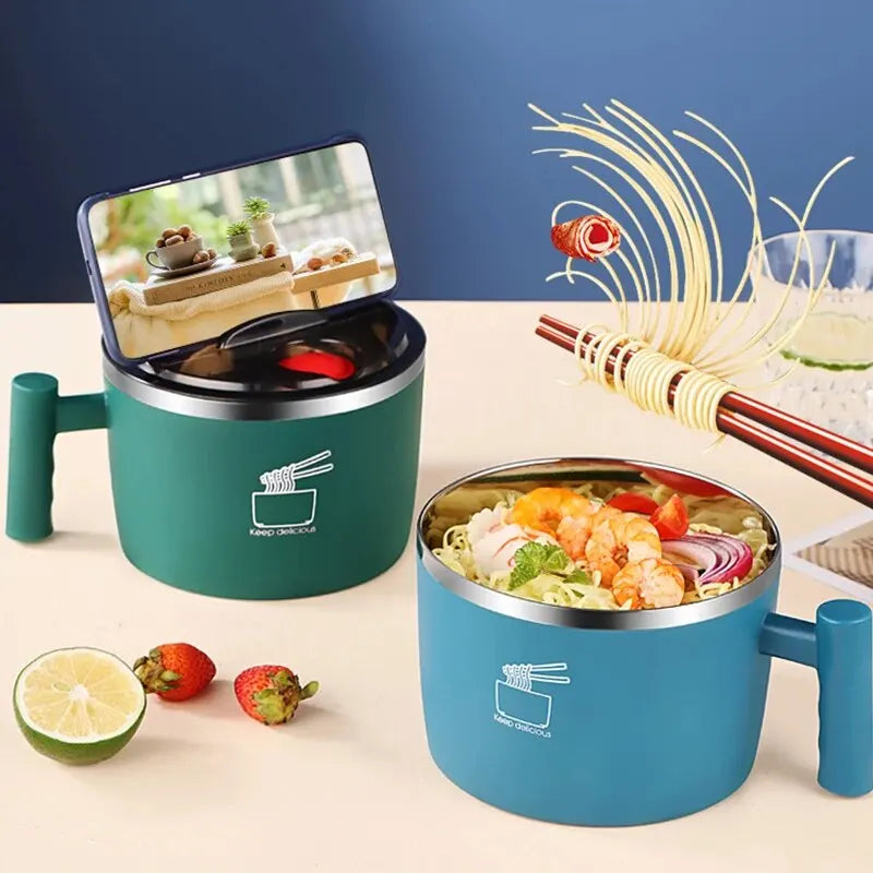 Portable Stainless Bowl with Lid – Perfect Instant Noodle Partner 🥢