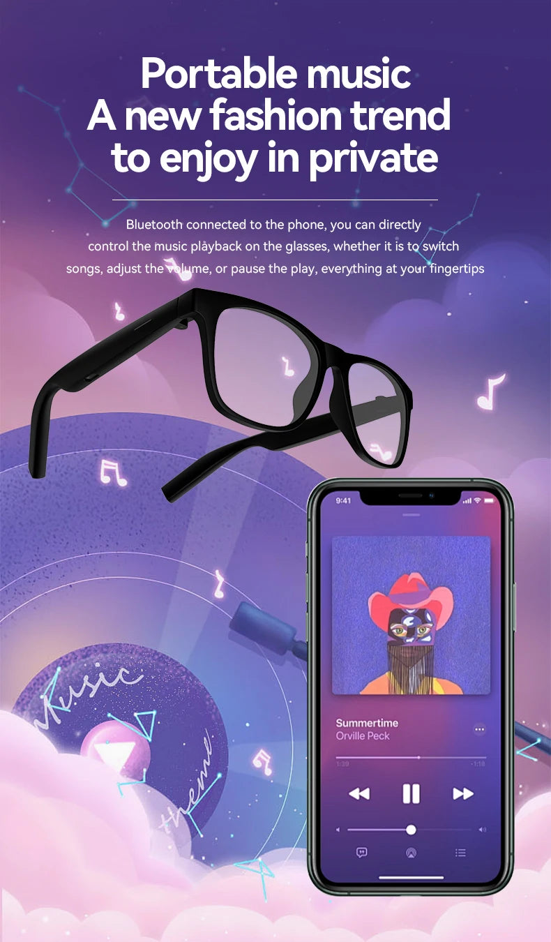 LAXASFIT 2025 New Men's Smart Glasses Women's Bluetooth Glasses Voice Call Control Music UV Polarized Sunglasses