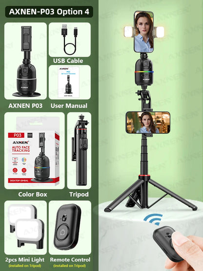 AI Face Tracking Gimbal – 360° Auto Rotate Selfie Stabilizer