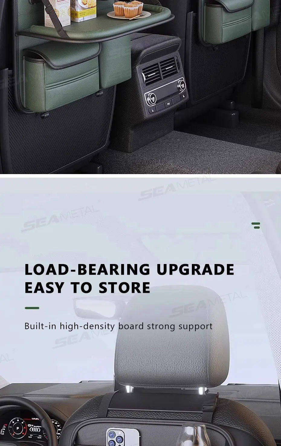 SEAMETAL Car Seat Organizer – Foldable Tray & Multi-Pocket Storage