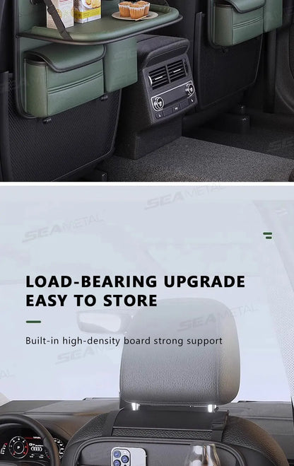 SEAMETAL Car Seat Organizer – Foldable Tray & Multi-Pocket Storage