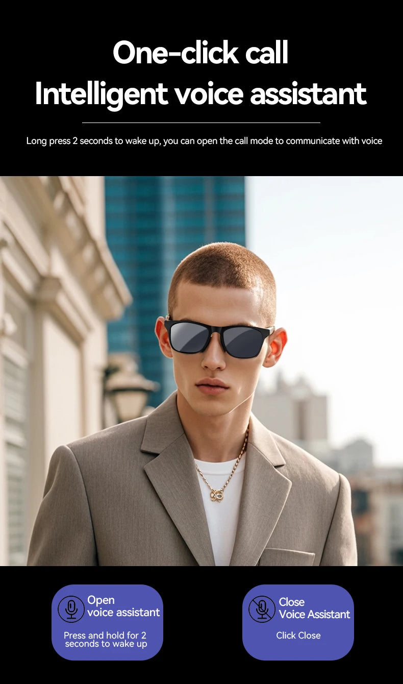 LAXASFIT 2025 New Men's Smart Glasses Women's Bluetooth Glasses Voice Call Control Music UV Polarized Sunglasses