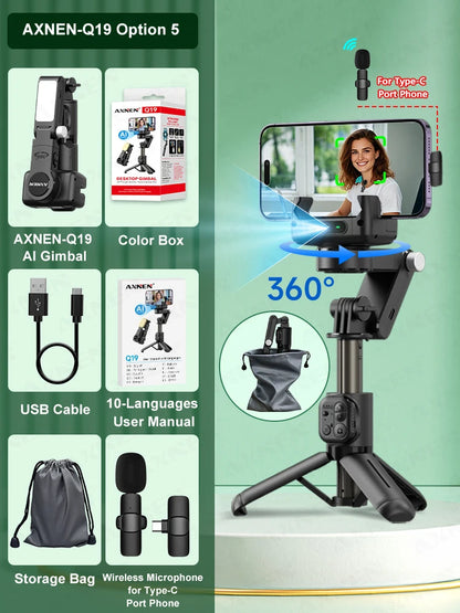 AXNEN Q19 AI Gimbal – 360° Face Tracking with Fill Light