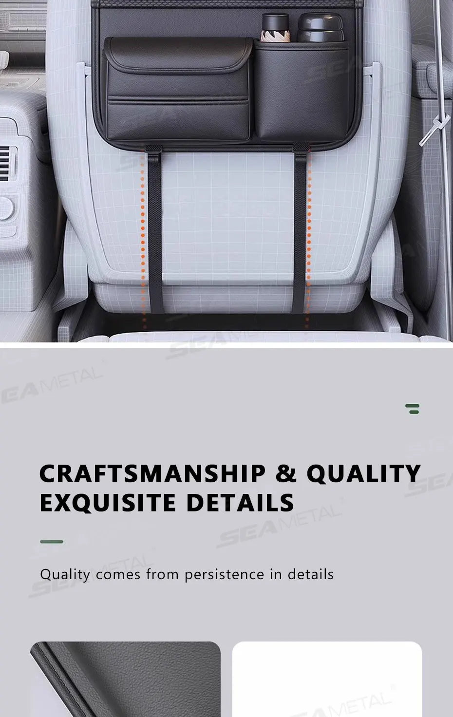 SEAMETAL Car Seat Organizer – Foldable Tray & Multi-Pocket Storage