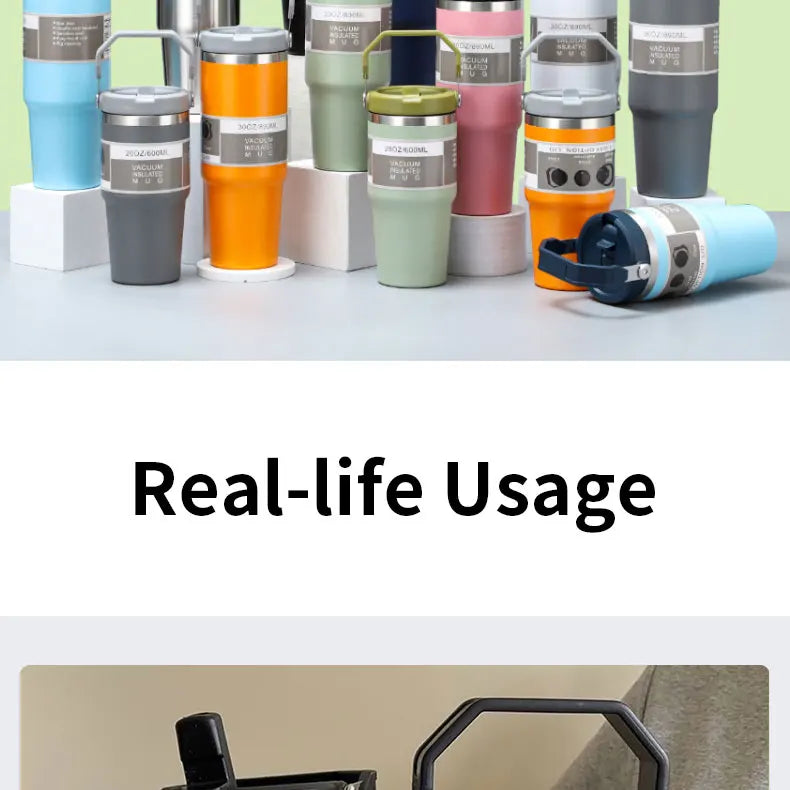 Vacuum Tumbler with Lid Stainless Steel Portable Water Bottle with Dazzling Handle Insulated Tumbler Tote Handle 20 30 OZ