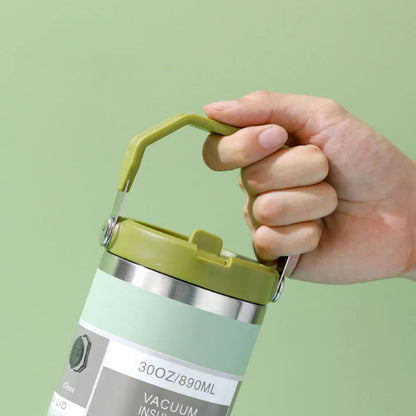 Vacuum Tumbler with Lid Stainless Steel Portable Water Bottle with Dazzling Handle Insulated Tumbler Tote Handle 20 30 OZ