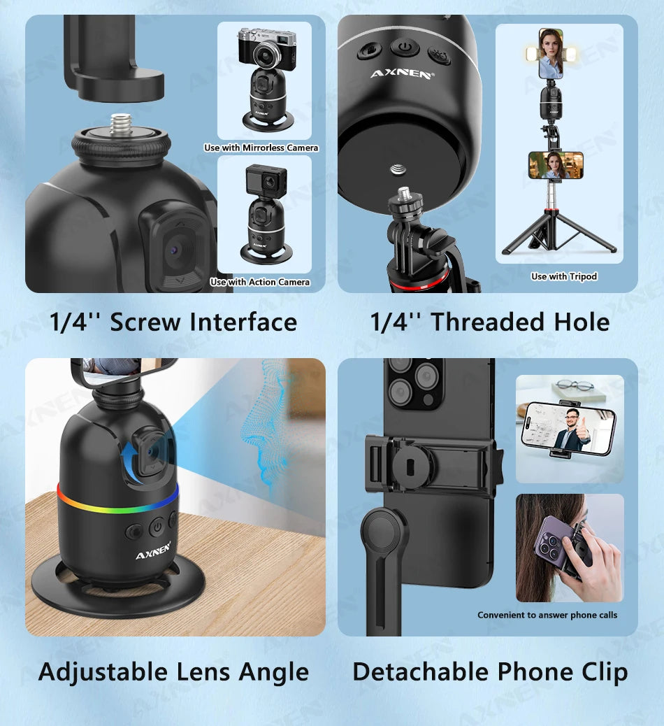 AI Face Tracking Gimbal – 360° Auto Rotate Selfie Stabilizer